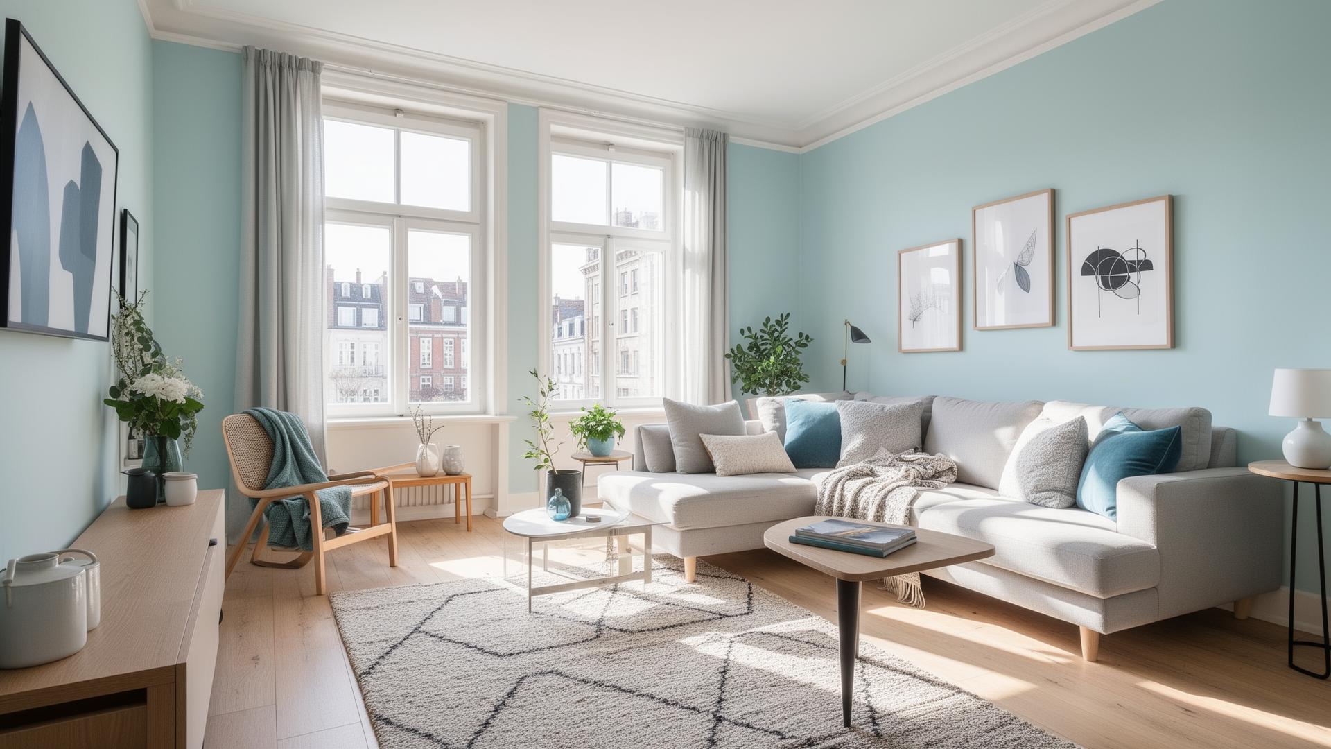 Sunlit cozy living room of a managed short-term rental